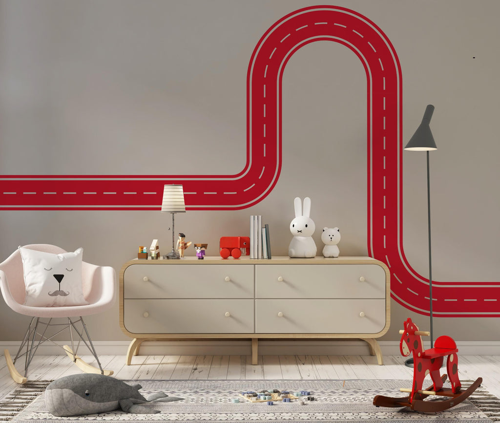 Road Wall Decal Winding Highway Wall Mural Playroom Race Track Wall Sticker Kids Room Nursery & Playroom