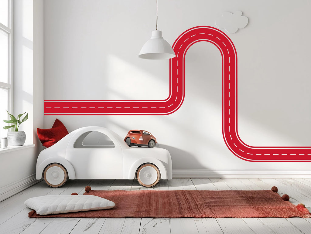 Road Wall Decal Winding Highway Wall Mural Playroom Race Track Wall Sticker Kids Room Nursery & Playroom