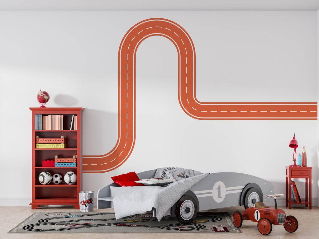 Road Wall Decal Winding Highway Wall Mural Playroom Race Track Wall Sticker Kids Room Nursery & Playroom