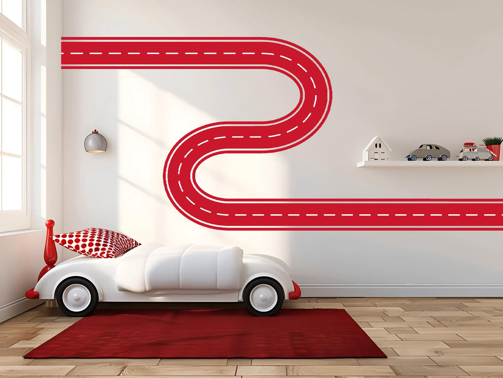 Road Wall Decal Racing Line Wall Mural Playroom Kids Room