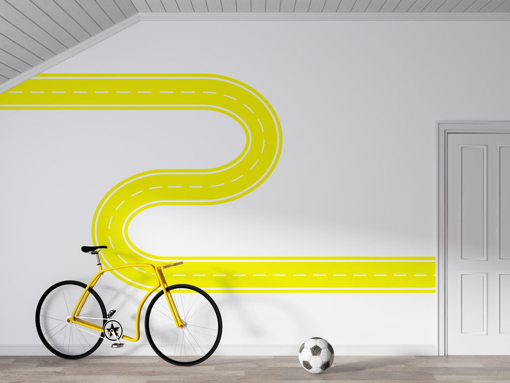 Road Wall Decal Racing Line Wall Mural Playroom Kids Room