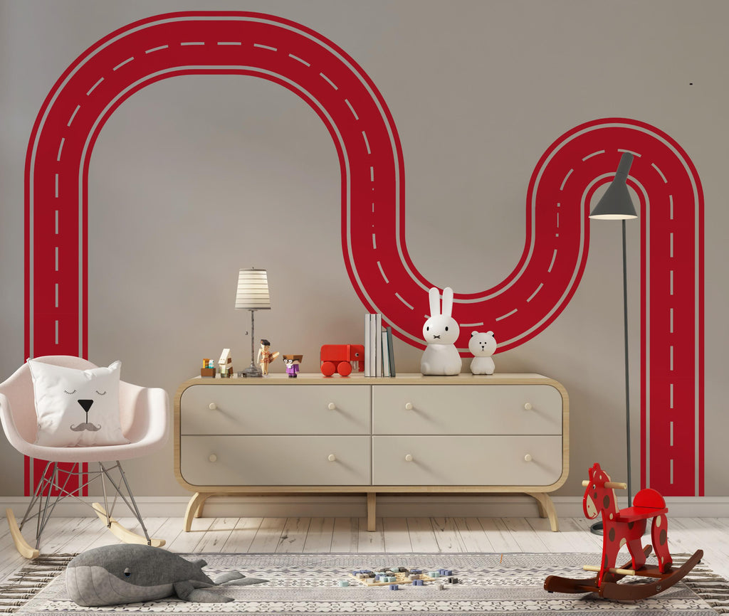 Race Track Wall Decal Car Road Wall Mural Playroom Kids Room