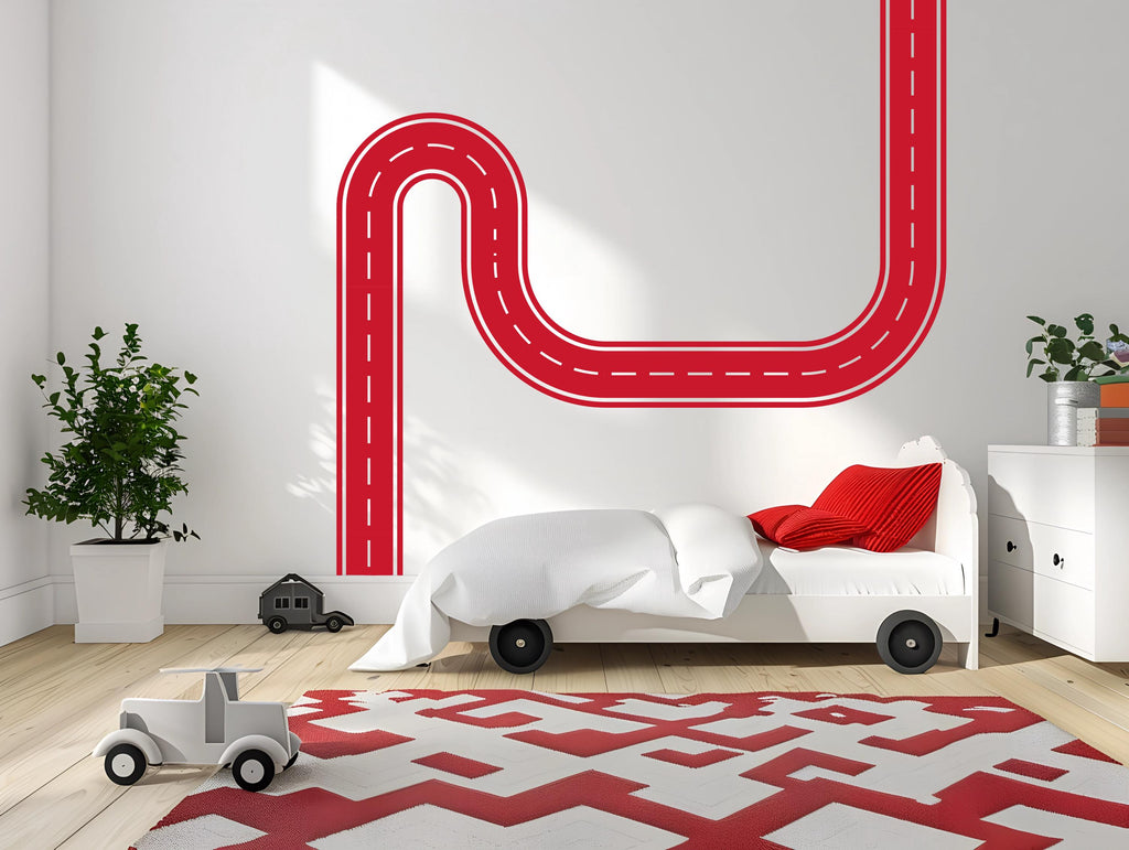 Road Wall Decal Racing Line Wall Mural Playroom Kids Room