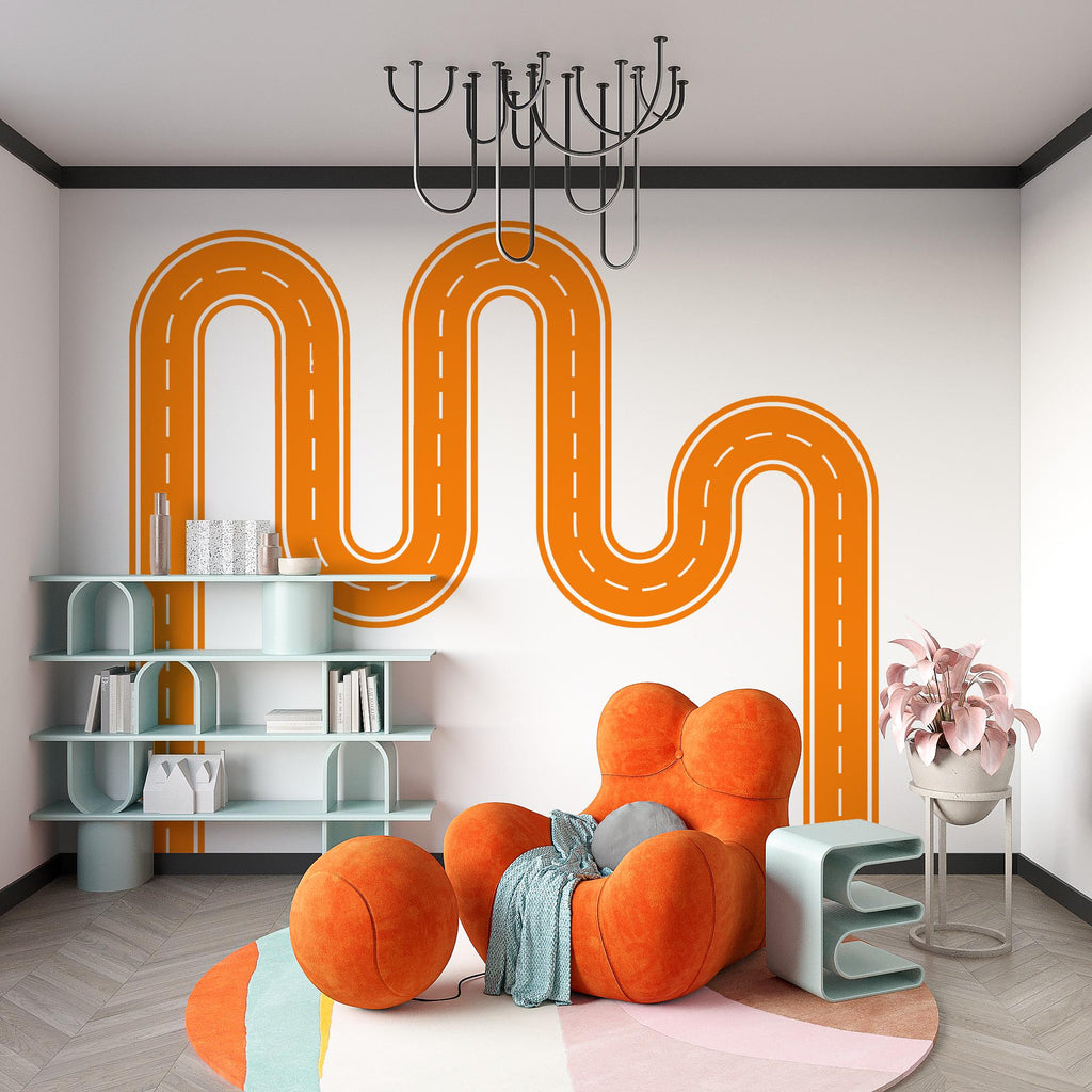 Road Wall Decal Racing Line Wall Mural Boys Room Workplace