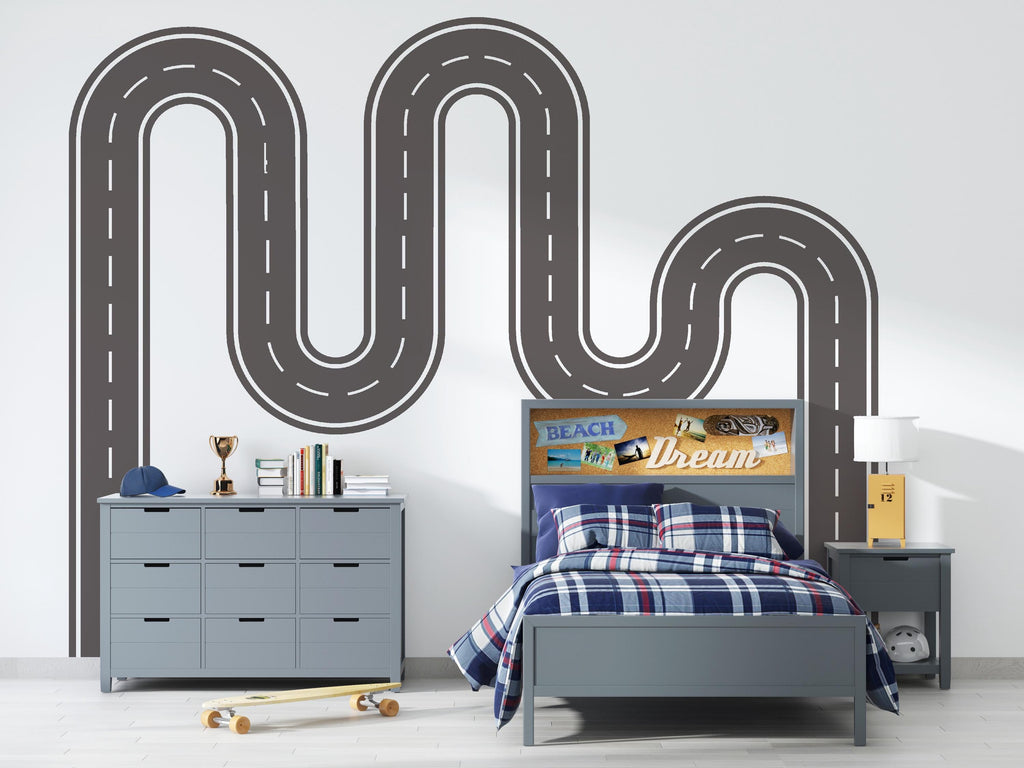 Road Wall Decal Racing Line Wall Mural Boys Room Workplace