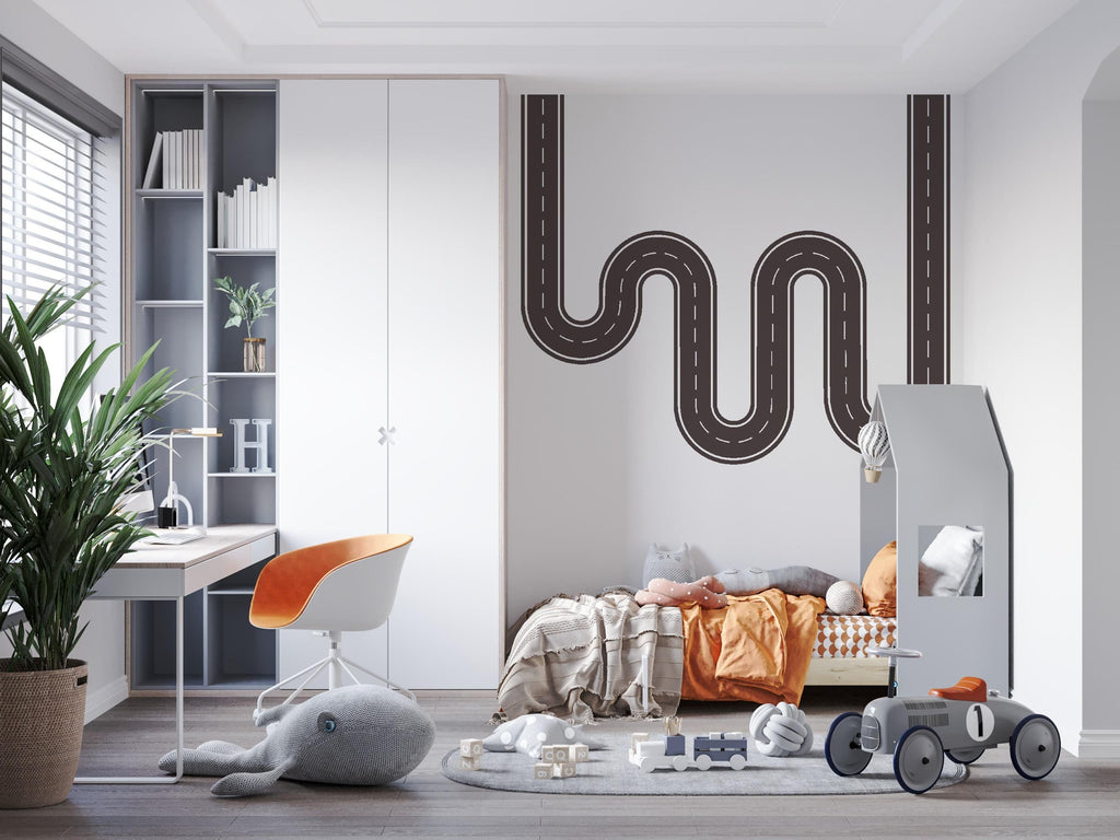 Road Wall Decal Racing Line Wall Mural Boys Room Workplace