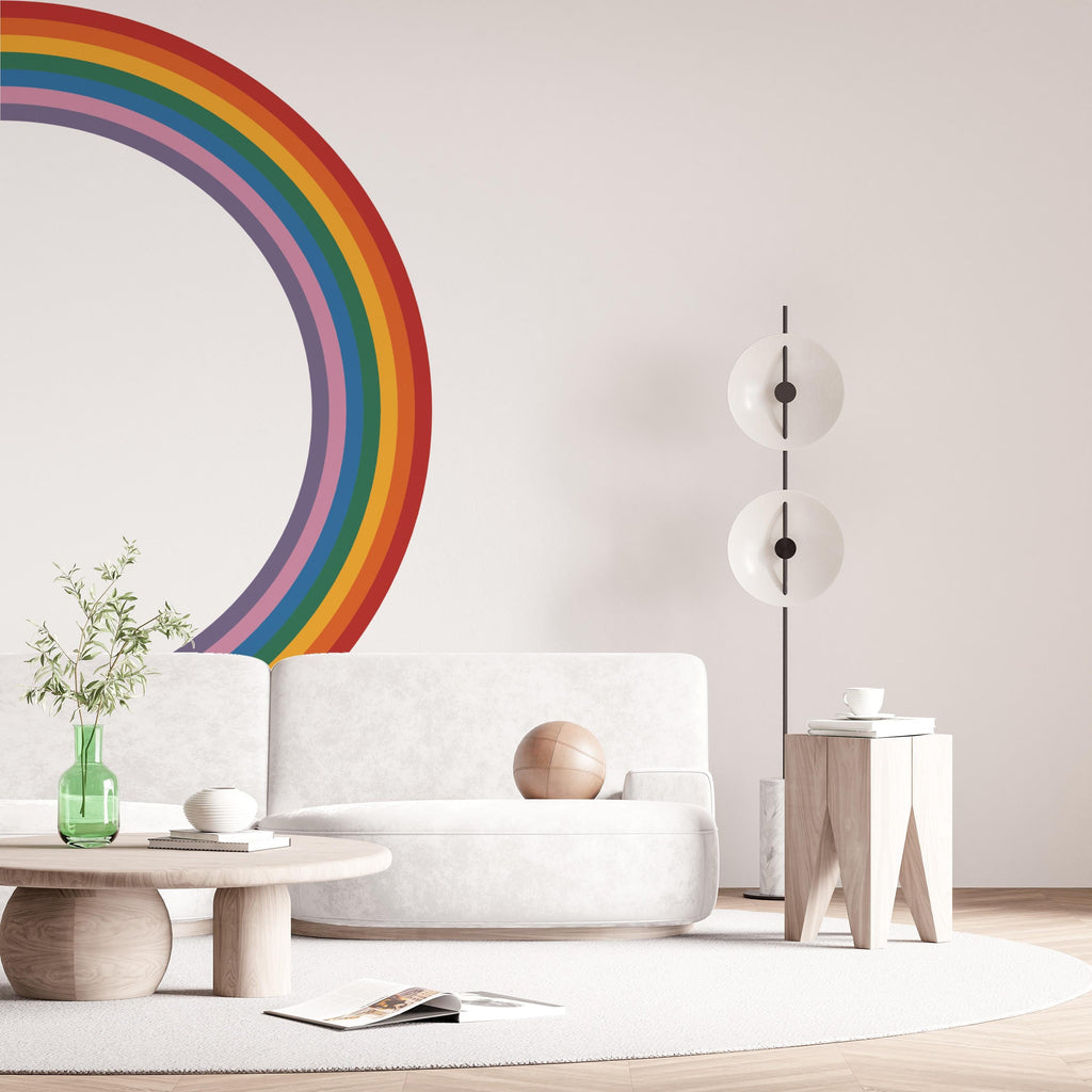 Rainbow Stripes Wave Concentric Rainbow Wall Decal for Playroom Soft Focal Wall Art | Kids Decor