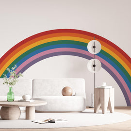 Rainbow Stripes Wave Concentric Rainbow Wall Decal for Playroom Soft Focal Wall Art | Kids Decor