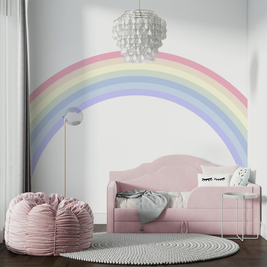 Rainbow Stripes Wave Concentric Rainbow Wall Decal for Playroom Soft Focal Wall Art | Kids Decor
