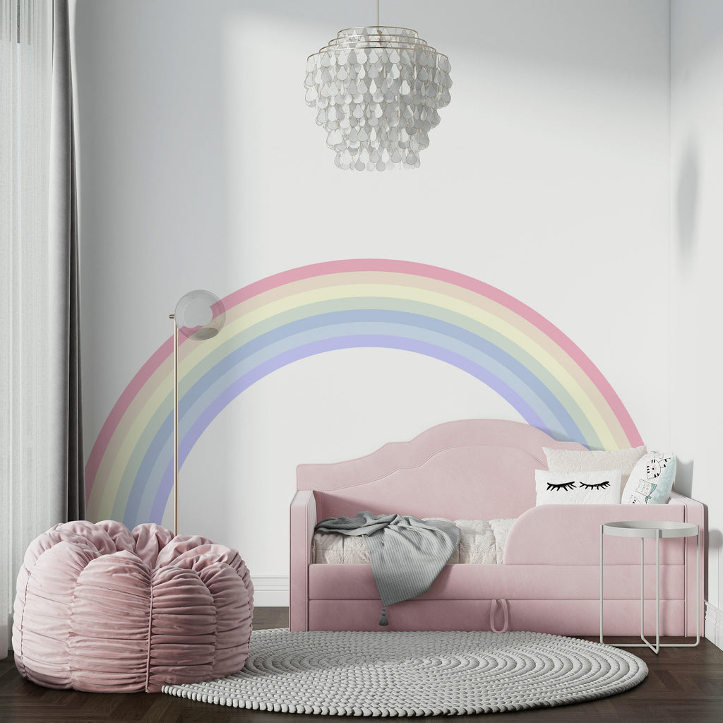 Rainbow Stripes Wave Concentric Rainbow Wall Decal for Playroom Soft Focal Wall Art | Kids Decor