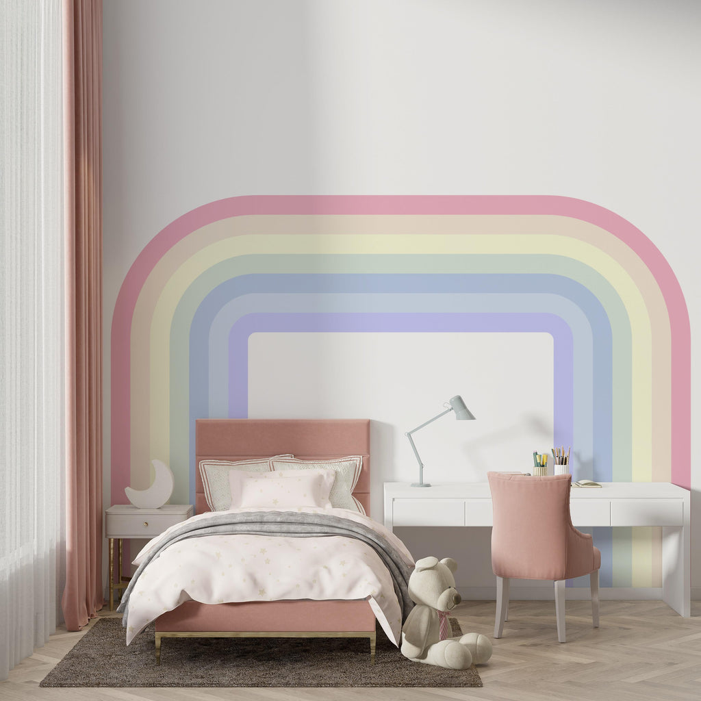 Rainbow Stripe Wave Soft Curve Rainbow Wall Decal for Relax Zone Gentle Vinyl Wall Art Lounge Decor