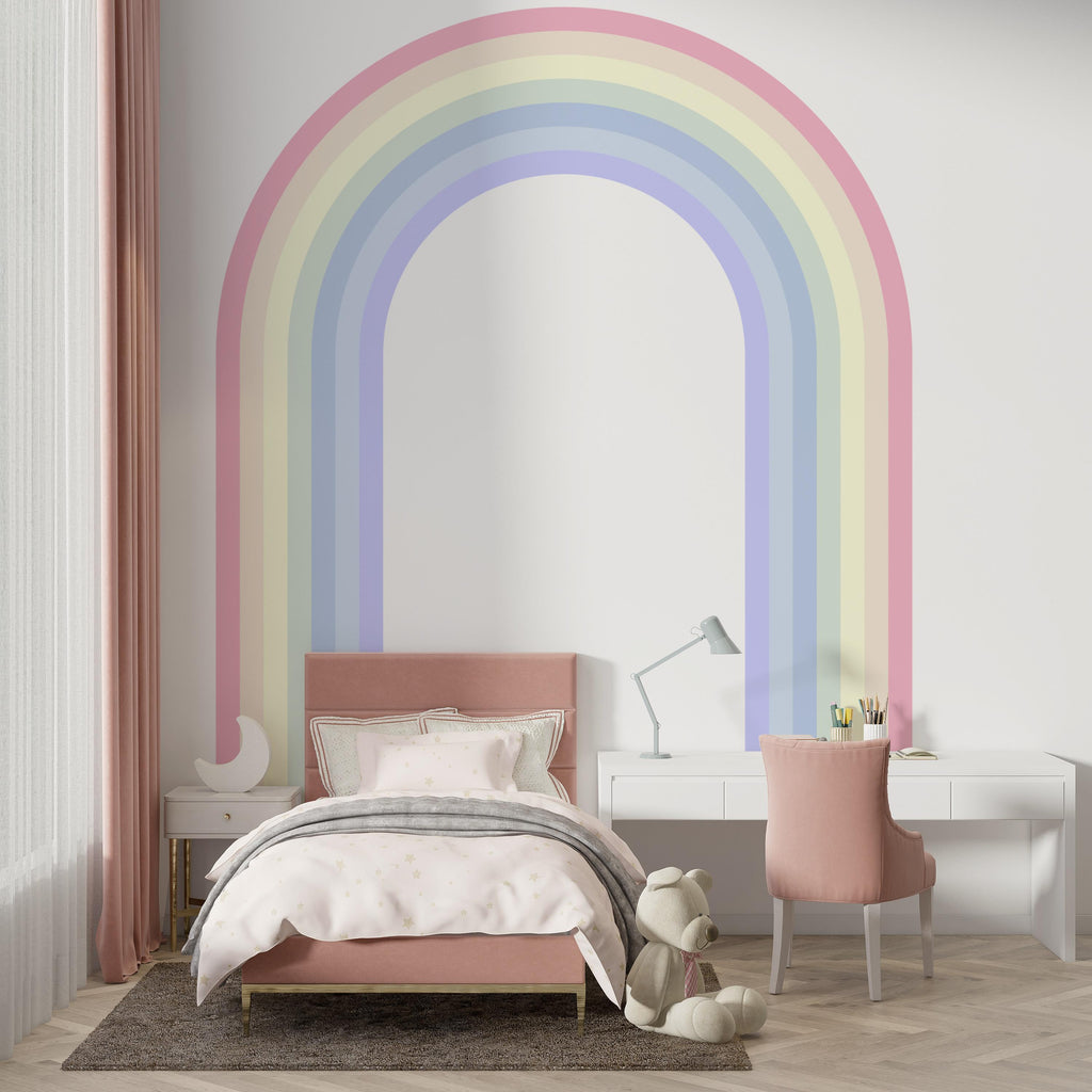 Rainbow Stripe Wave Overlapping Rainbow Wall Decal for Interior Layered Vinyl Wall Art Modern Design Decor
