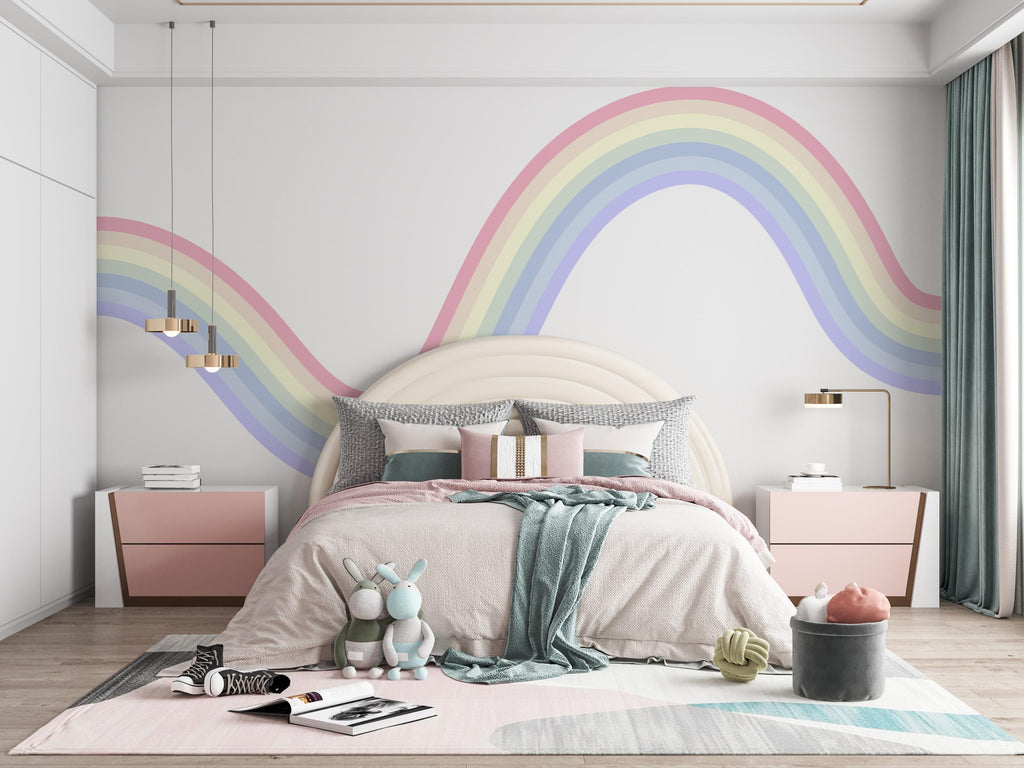 Rainbow Stripe Wave Line Rainbow Wall Decal for Modern Home Minimal Vinyl Wall Art Neutral Decor