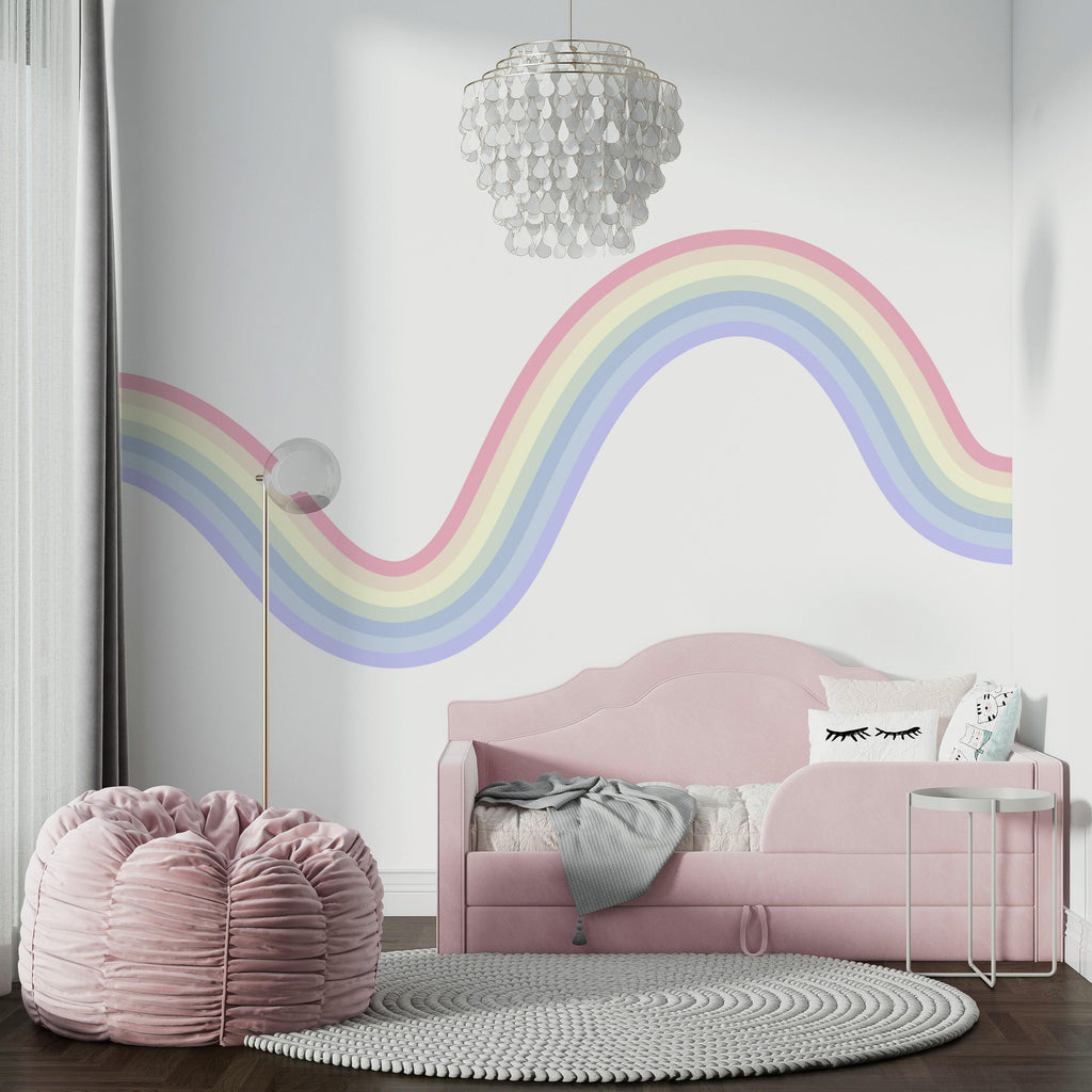 Rainbow Stripe Wave Line Rainbow Wall Decal for Modern Home Minimal Vinyl Wall Art Neutral Decor