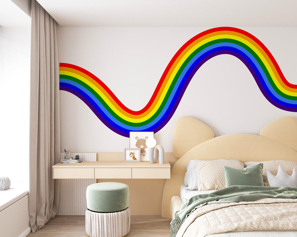 Rainbow Stripe Wave Line Rainbow Wall Decal for Modern Home Minimal Vinyl Wall Art Neutral Decor