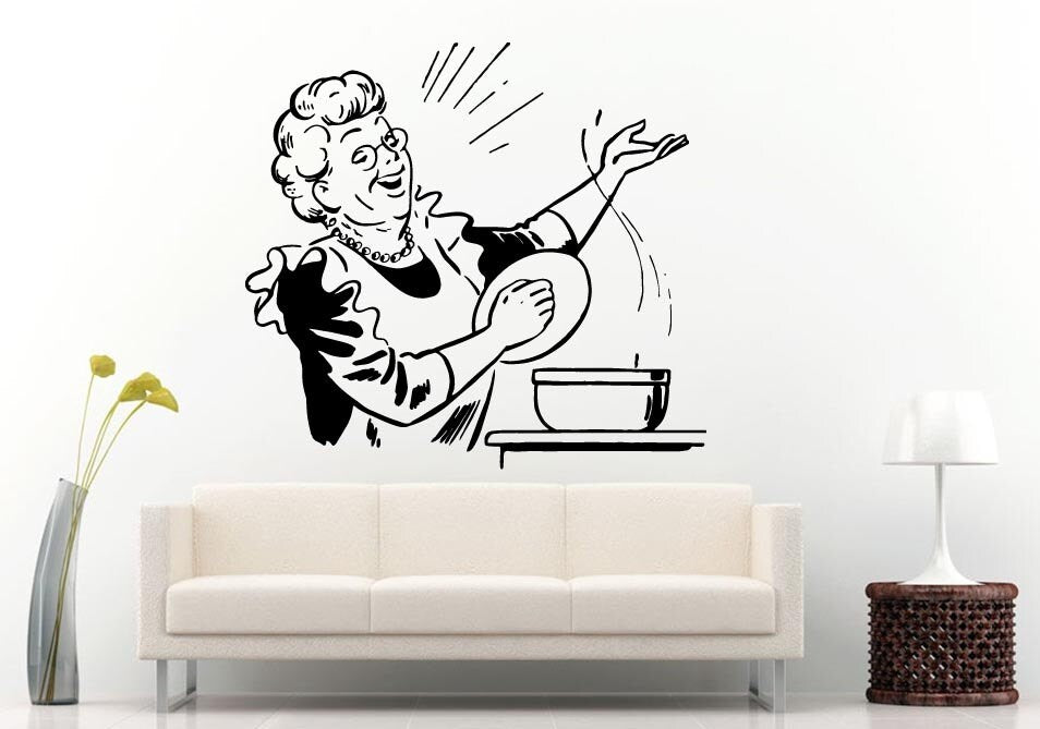 Grandma Cooking With A Smile Kitchen Dining Wall Decal Vinyl Sticker Mural Room Decor L775