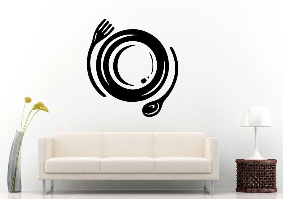 Fork And Spoon Silverware In A Circle Swirl Kitchen Dining Wall Decal Vinyl Sticker Mural Room Decor L778