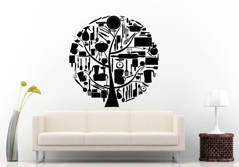 Cooking Indoor Outdoor Food Appliances Tree Kitchen Dining Wall Decal Vinyl Sticker Mural Room Decor L780