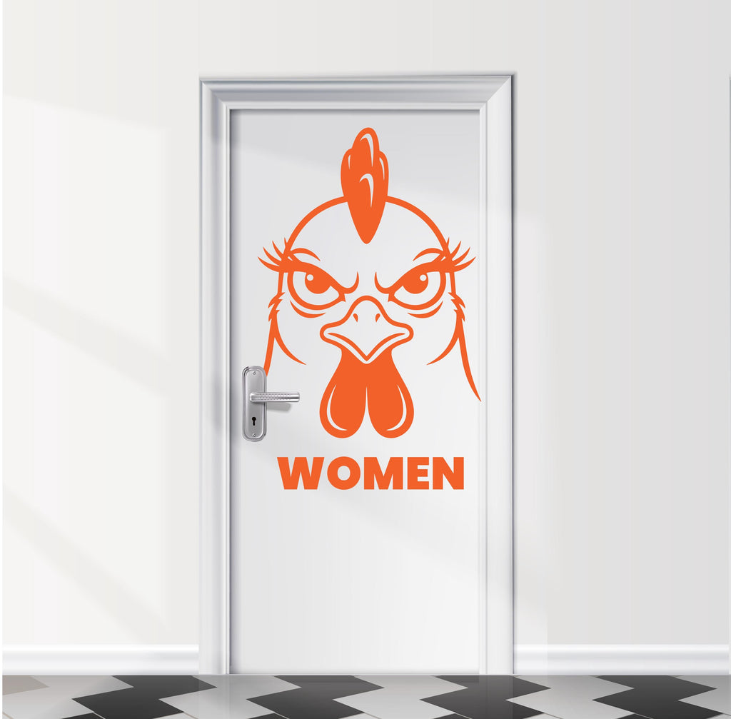 Funny Bathroom Sign Hen Door Decal, Bar Restaurant Toilet Door Decal, Bathroom Door Sign, Man Woman Modern Signs Vinyl Stickers, WC