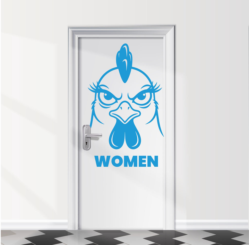 Funny Bathroom Sign Hen Door Decal, Bar Restaurant Toilet Door Decal, Bathroom Door Sign, Man Woman Modern Signs Vinyl Stickers, WC
