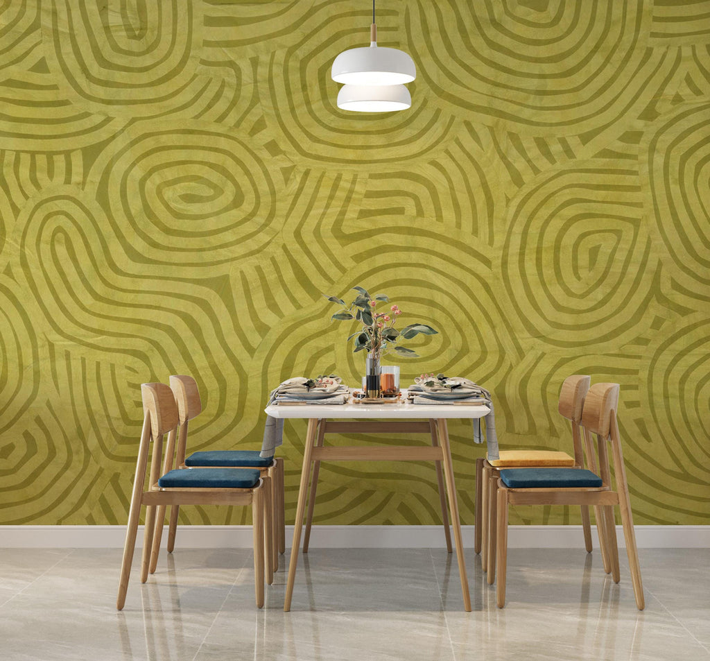 Nature-Inspired Green Abstract Wallpaper Organic Line Pattern Wall Mural Calming Wellness Interior Decor Earthy Modern Wall Art 820LU