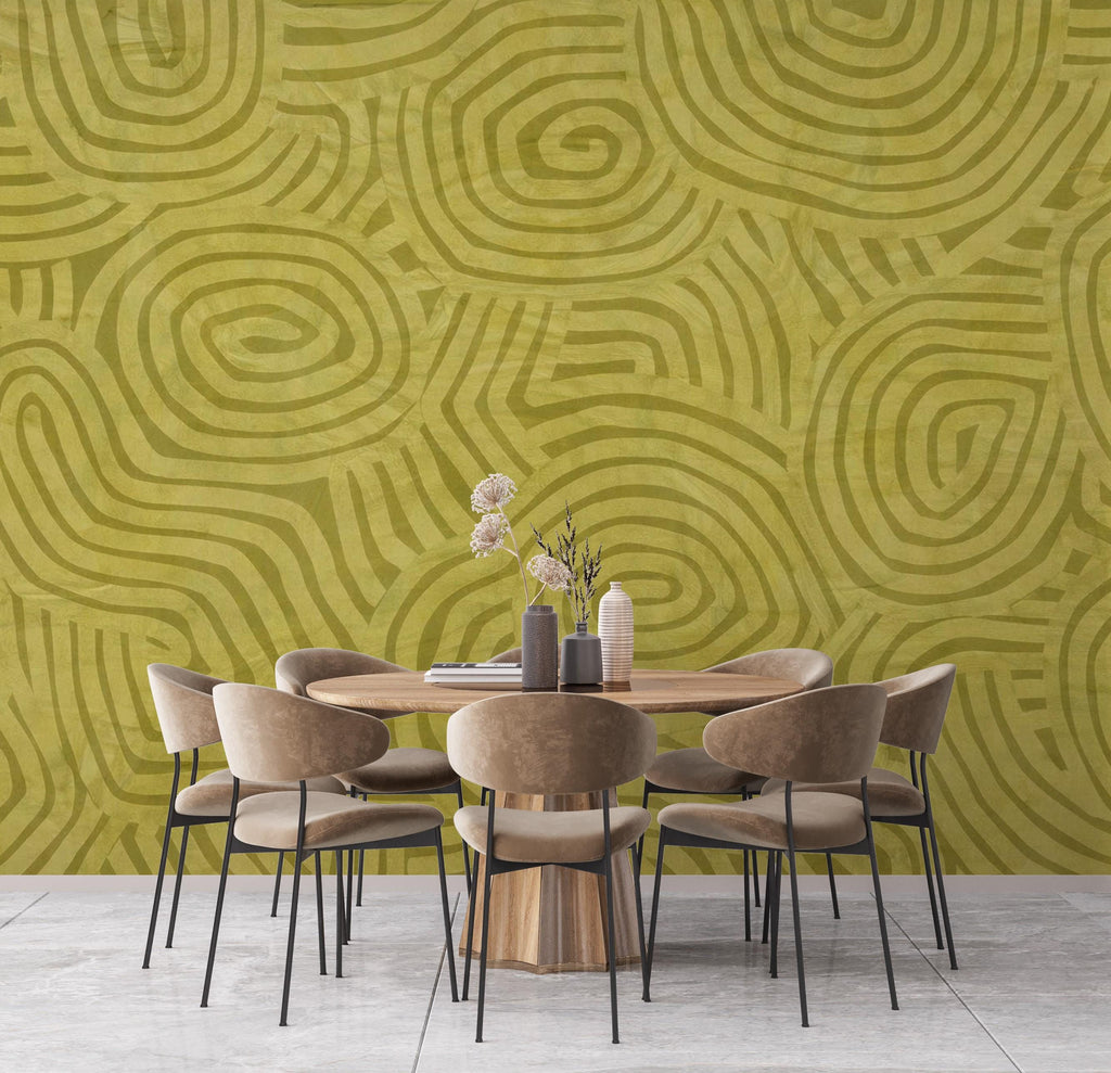 Nature-Inspired Green Abstract Wallpaper Organic Line Pattern Wall Mural Calming Wellness Interior Decor Earthy Modern Wall Art 820LU