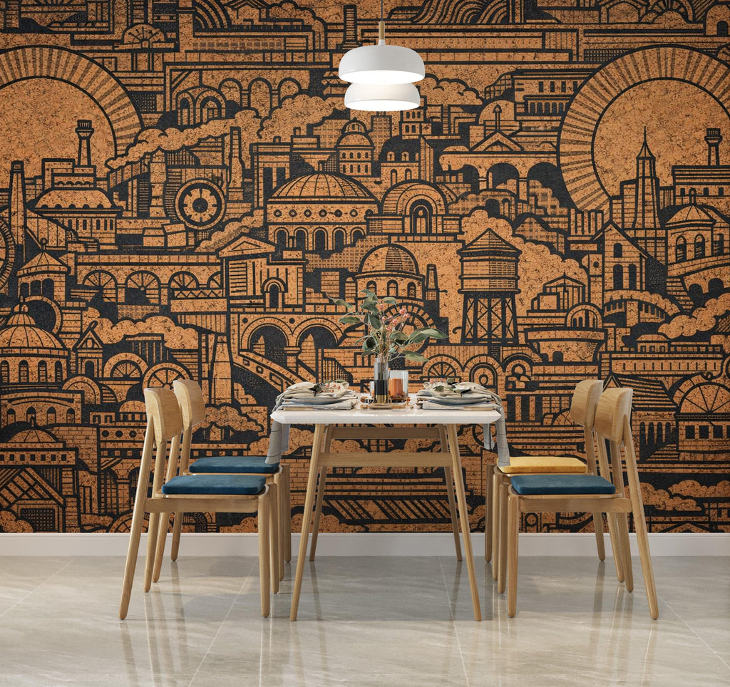 Cityscape Wallpaper Mural, Industrial Line Art Wall Mural, Urban Architecture Wallpaper, Modern Wall Decor, Peel and Stick Wallpaper 821LU