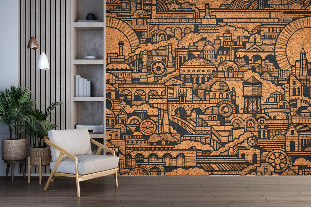 Cityscape Wallpaper Mural, Industrial Line Art Wall Mural, Urban Architecture Wallpaper, Modern Wall Decor, Peel and Stick Wallpaper 821LU