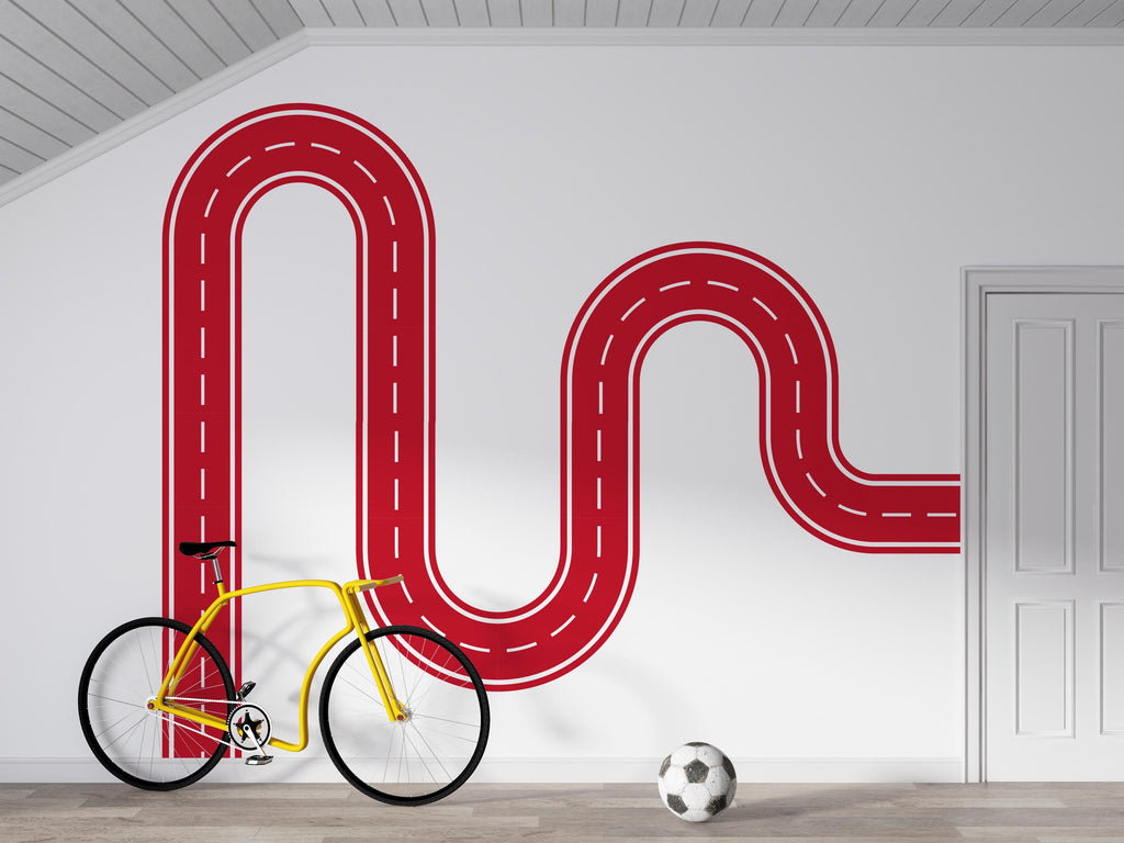 Road Wall Decal Racing Line Wall Mural Playroom Kids Room