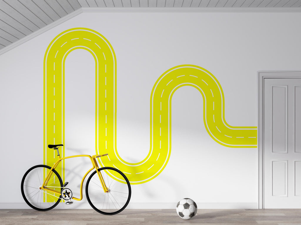 Road Wall Decal Racing Line Wall Mural Playroom Kids Room