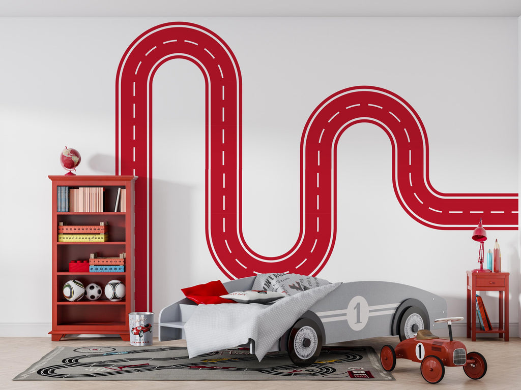 Road Wall Decal Racing Line Wall Mural Playroom Kids Room