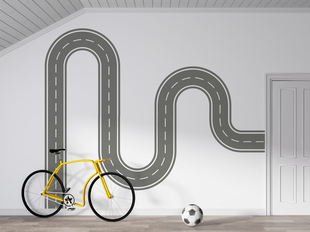 Road Wall Decal Racing Line Wall Mural Playroom Kids Room