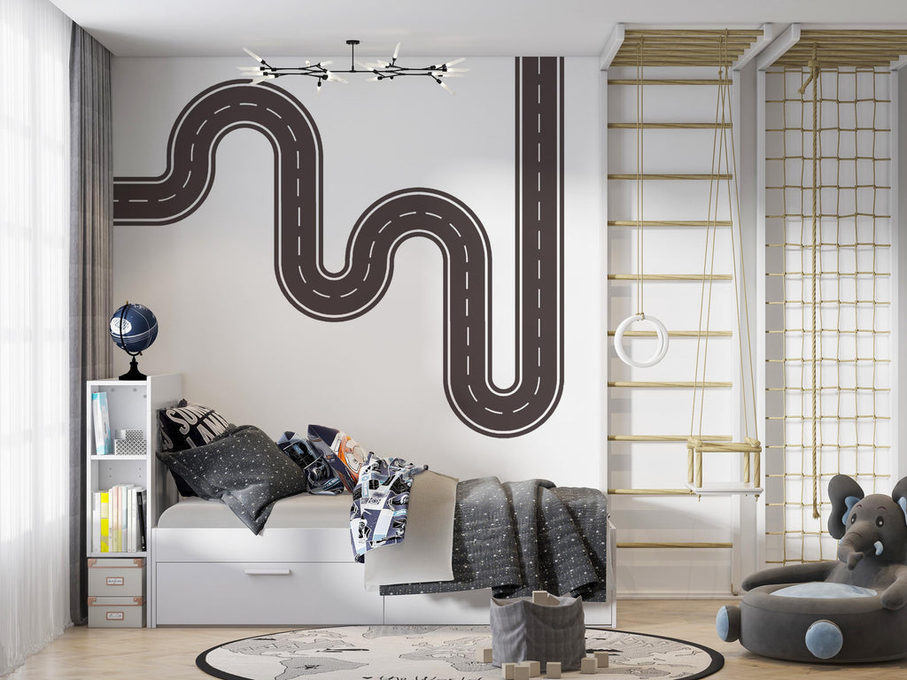 Race Track Wall Decal Road Wall Mural Workplace Openspace Highway Winding Boys Room Kids