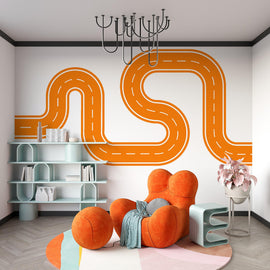 Winding Road Wall Decal: Playroom Race Track Mural for Kids Room Vinyl Sticker