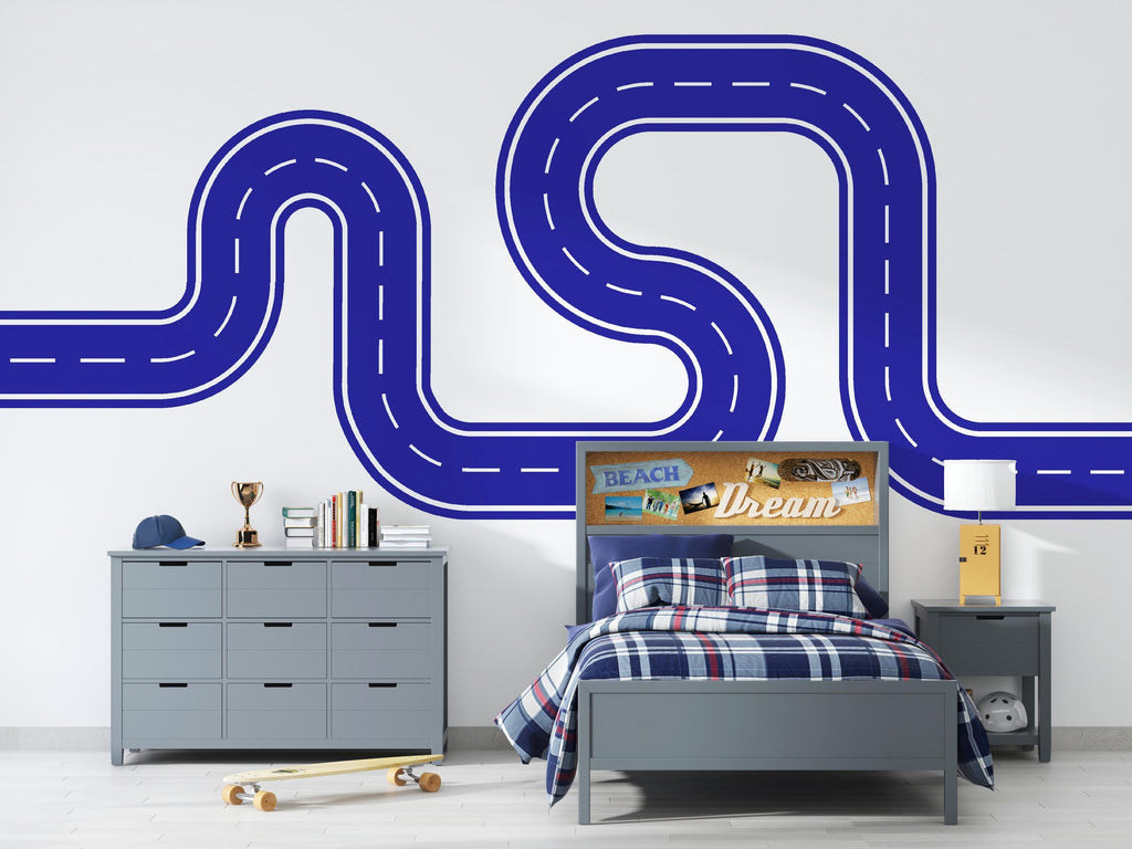 Winding Road Wall Decal: Playroom Race Track Mural for Kids Room Vinyl Sticker