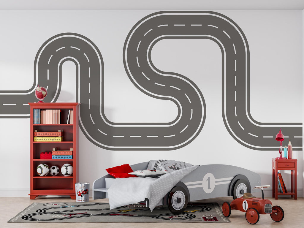 Winding Road Wall Decal: Playroom Race Track Mural for Kids Room Vinyl Sticker