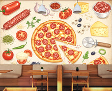 Load image into Gallery viewer, Pizza Wallpaper Mural | Vintage Pizzeria Wall Decor | Italian Restaurant Wallpaper | Pizza Kitchen Peel and Stick Wallpaper 419DE