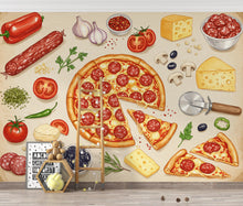 Load image into Gallery viewer, Pizza Wallpaper Mural | Vintage Pizzeria Wall Decor | Italian Restaurant Wallpaper | Pizza Kitchen Peel and Stick Wallpaper 419DE