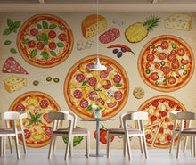 Load image into Gallery viewer, Pizza Wallpaper Mural | Vintage Pizzeria Wall Decor | Italian Restaurant Wallpaper | Pizza Kitchen Peel and Stick Wallpaper 420DE