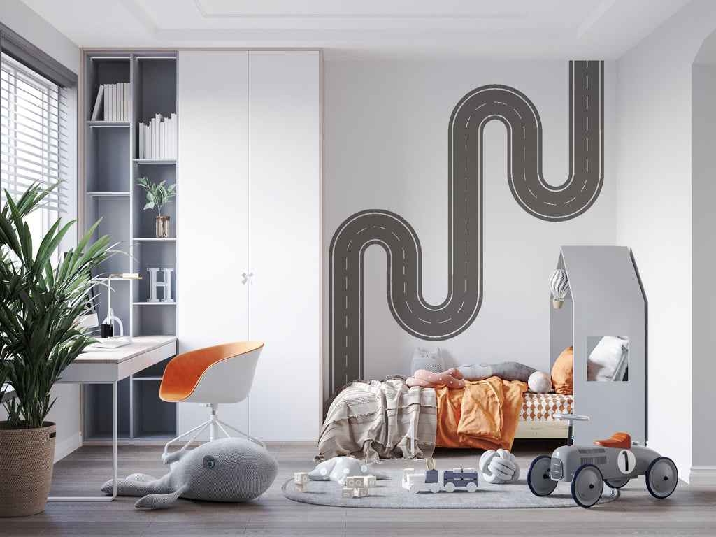 Road Wall Decal Playroom Car Track Mural Kids Room Highway Winding Boys