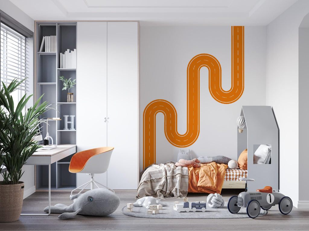 Road Wall Decal Playroom Car Track Mural Kids Room Highway Winding Boys