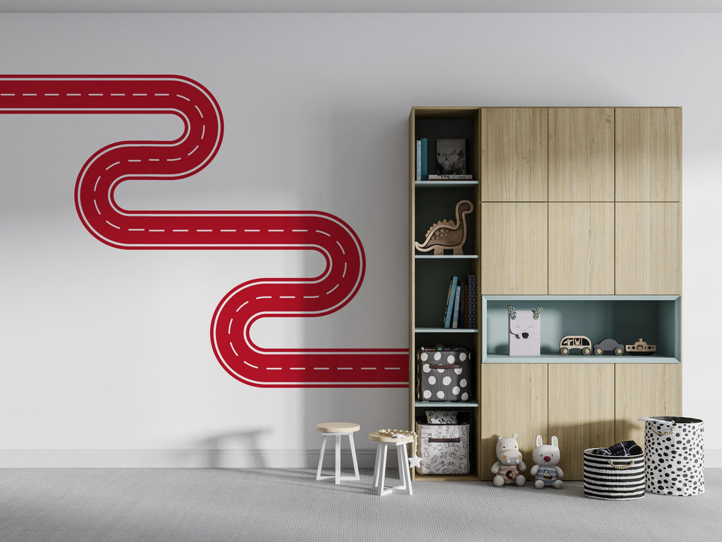 Road Wall Decal Playroom Car Track Mural Kids Room Highway Winding Boys