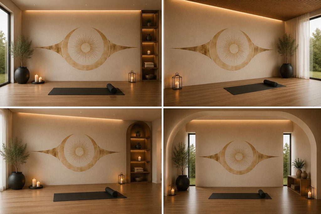 Boho Sun Moon Wall Decal Celestial Yoga Studio Wall Art Minimalist Spiritual Vinyl Sticker Meditation Room Wellness Decor