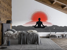 Load image into Gallery viewer, Meditation Sunset Wall Decal Yoga Studio Wall Art Zen Spiritual Vinyl Sticker Wellness Room Decor Boho Meditation Mural