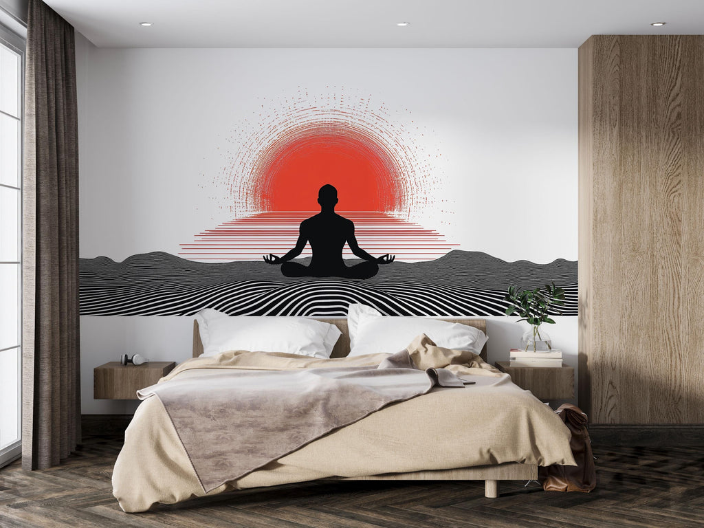 Meditation Sunset Wall Decal Yoga Studio Wall Art Zen Spiritual Vinyl Sticker Wellness Room Decor Boho Meditation Mural