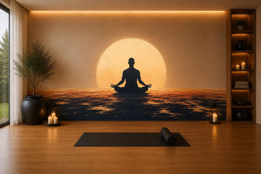 Meditation Ocean Sunset Wall Decal Yoga Studio Wall Art Zen Spiritual Vinyl Sticker Wellness Room Decor Boho Meditation Mural