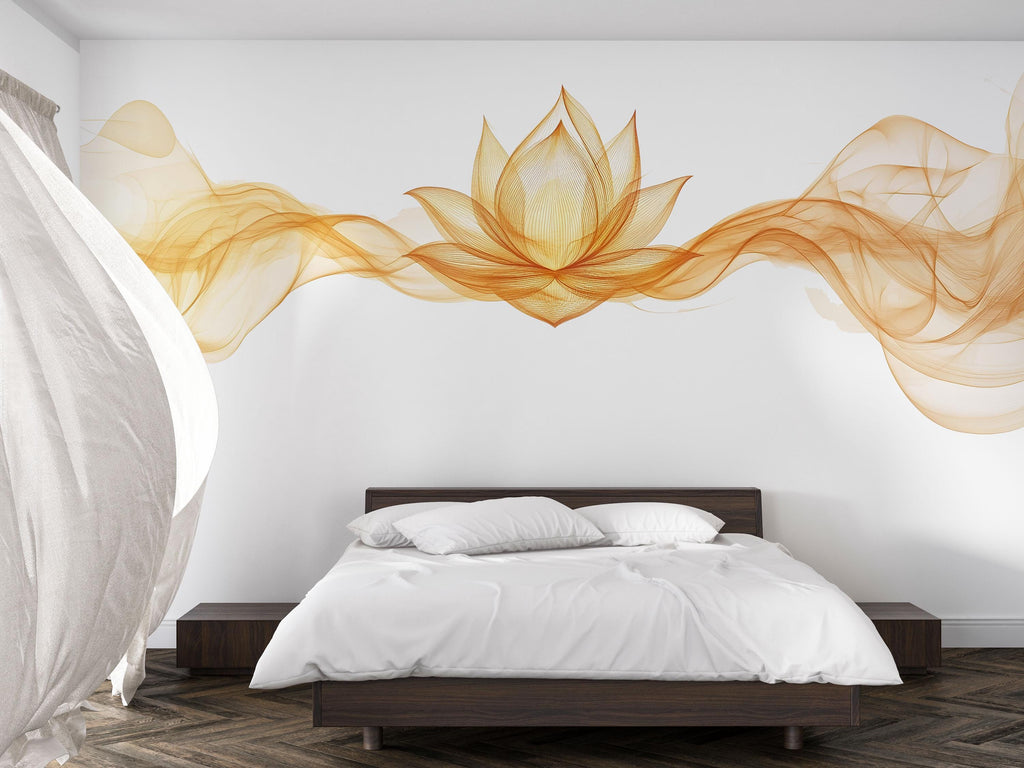 Golden Lotus Wall Decal Yoga Studio Wall Art Zen Meditation Vinyl Sticker Wellness Room Decor Spiritual Boho Lotus Mural
