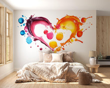 Load image into Gallery viewer, Colorful Heart Wall Decal, Rainbow Paint Splash Mural, Romantic Bedroom Wall Art, Love Wall Sticker, Valentine Room Decor, 570mv