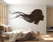 Load image into Gallery viewer, Woman Hair Wall Decal, Long Hair Silhouette Wall Art, Beauty Salon Decor, Hair Salon Wall Sticker, Bedroom Wall Mural, 573mv