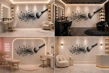 Load image into Gallery viewer, Black Makeup Brush Wall Mural, Powder Splash Wallpaper, Beauty Salon Wall Decor, Glam Makeup Room Decal, 580mv